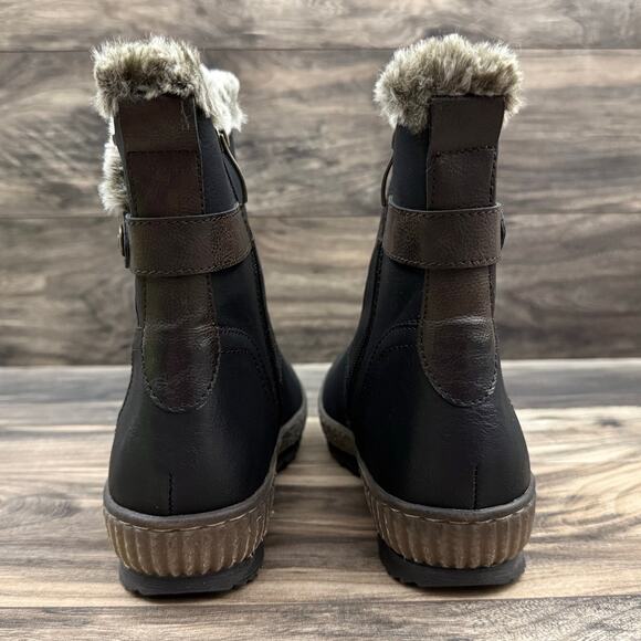 NIB Spring Step 41 9.5-10 Milagra Faux Fur Lining Comfy Winter Ankle Boots Black - Picture 7 of 12